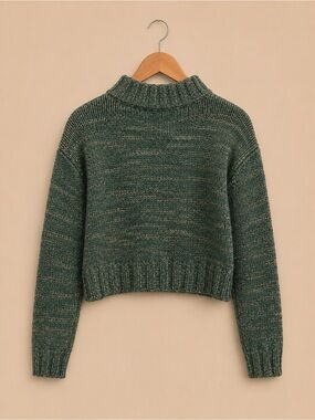 SO Green Marled Turtleneck Crop Sweater